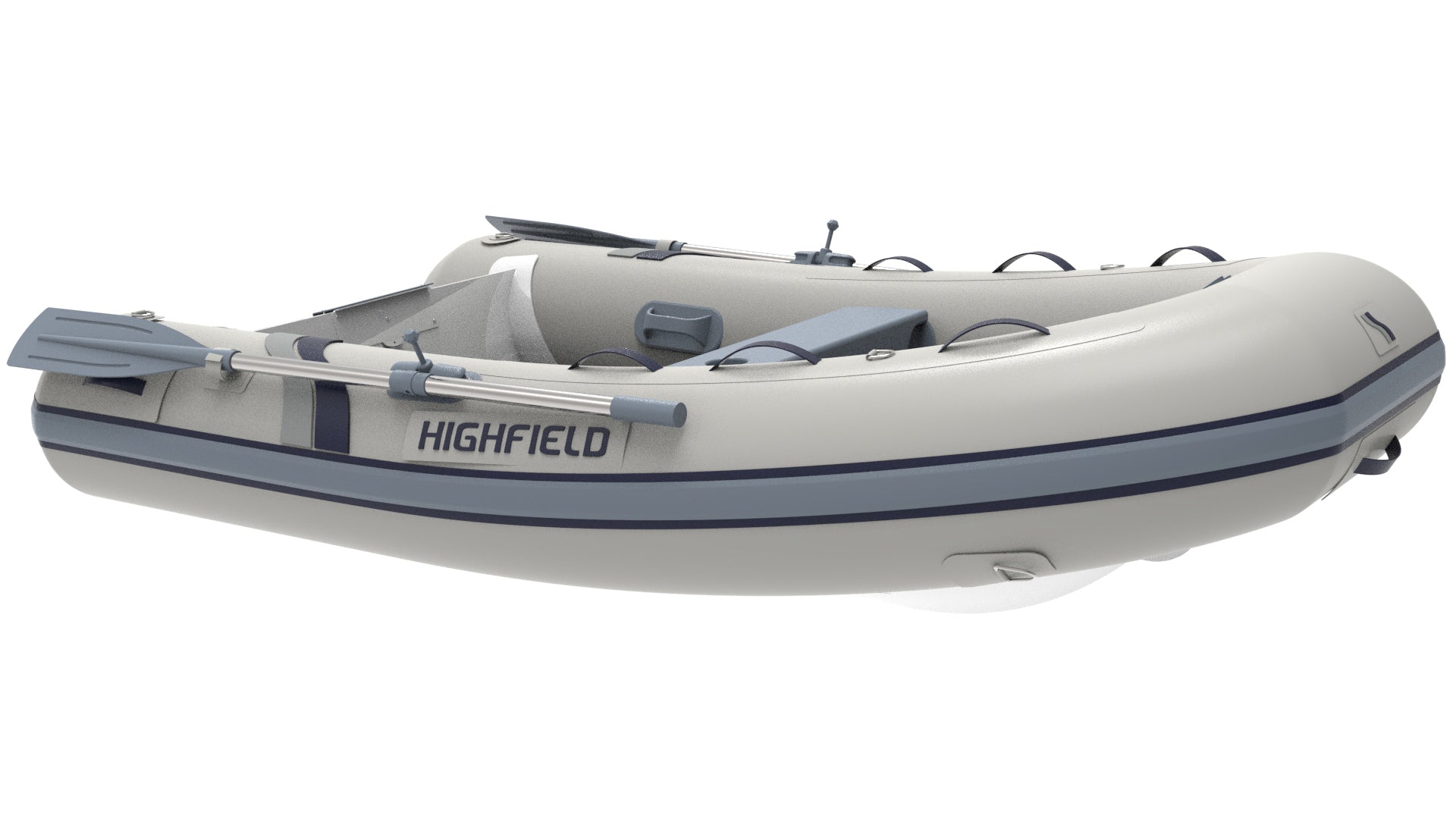Highfield Ultralite 260 inflatable tender boat in grey with oars and rod holder | Annapolis Inflatables