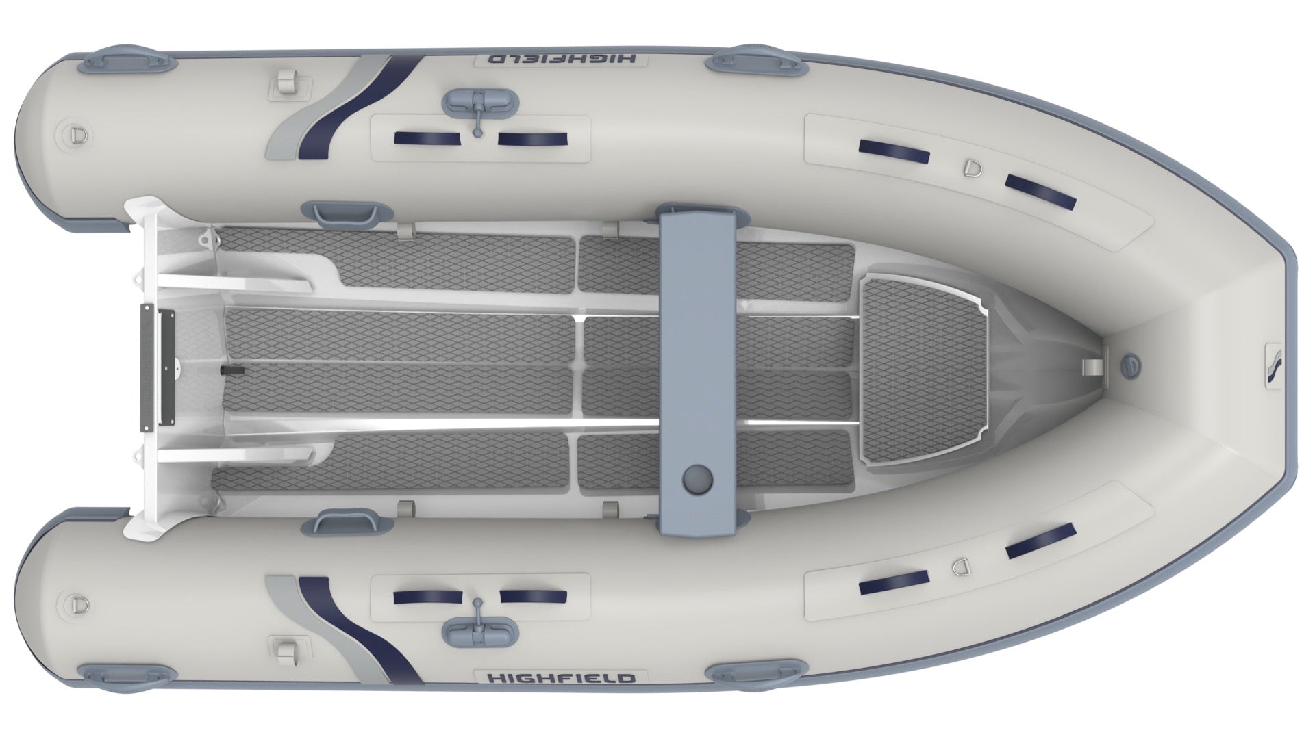 Highfield Ultralite 340 inflatable tender top view with textured floor and bench seat | Annapolis Inflatables