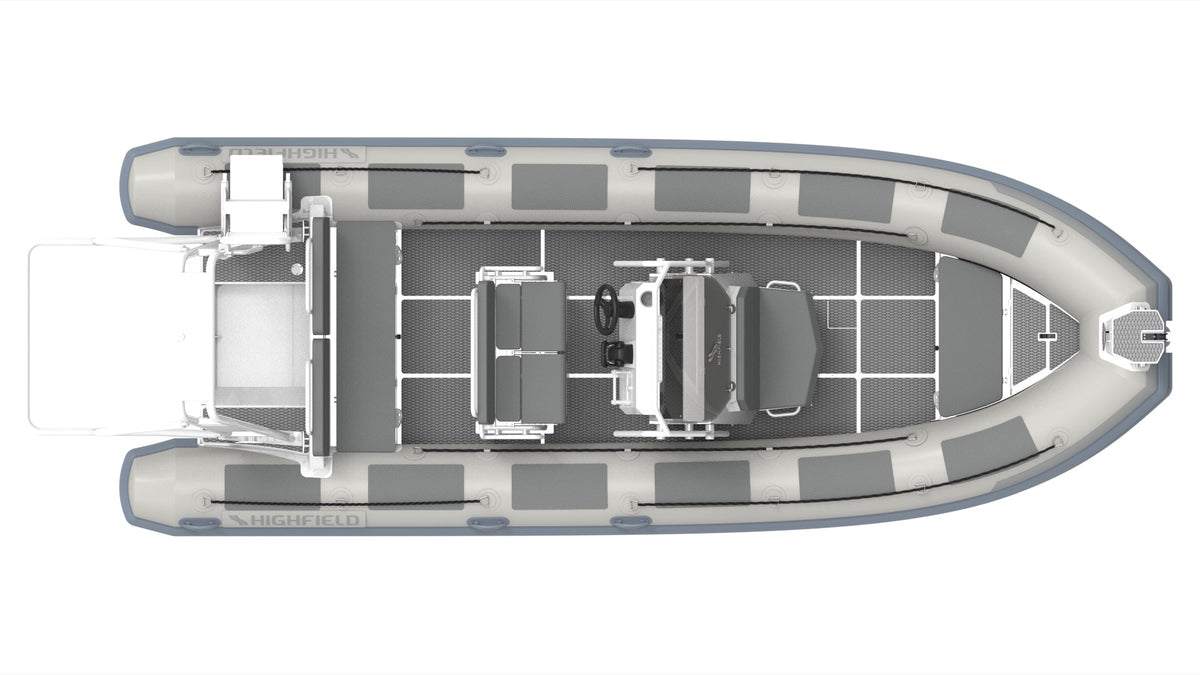 Annapolis Inflatables Highfield Patrol 660 inflatable RIB boat top-down layout with seating, console, and side rails