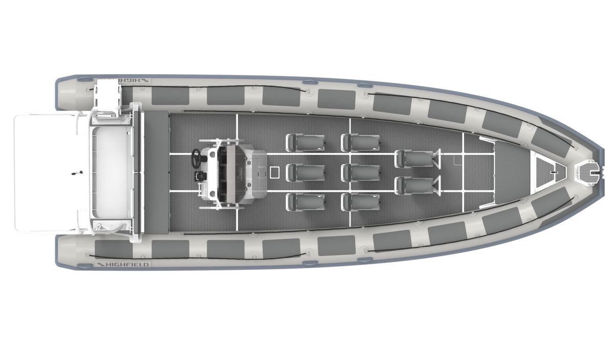 Annapolis Inflatables Highfield Patrol 860 boat top-down layout diagram showing seating, console, and deck