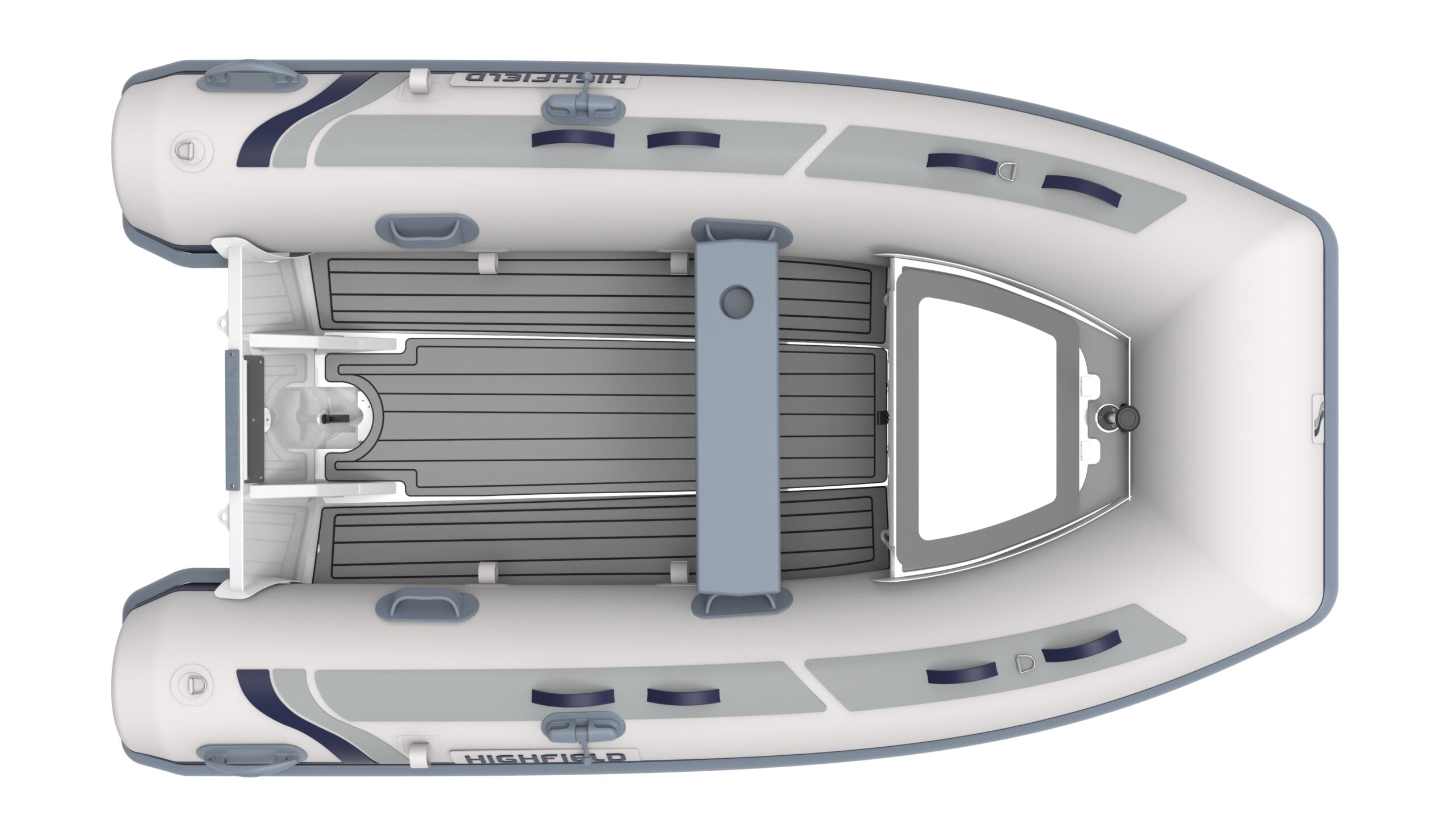 Highfield Classic 290 compact RIB inflatable tender top view with teak floor and aluminum hull | Annapolis Inflatables