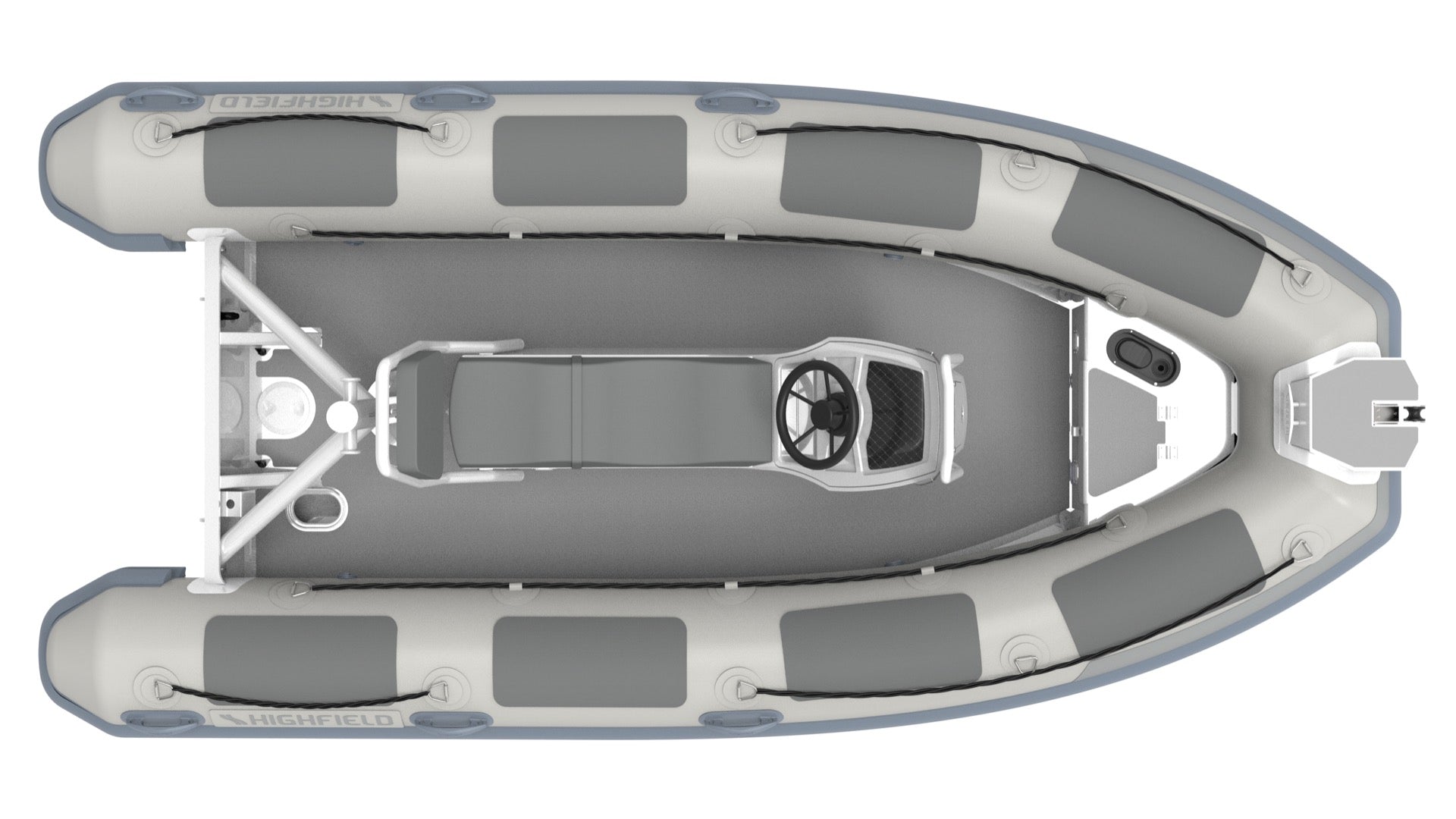 Highfield Patrol 420 inflatable RIB boat top view with perimeter seating and steering console | Annapolis Inflatables