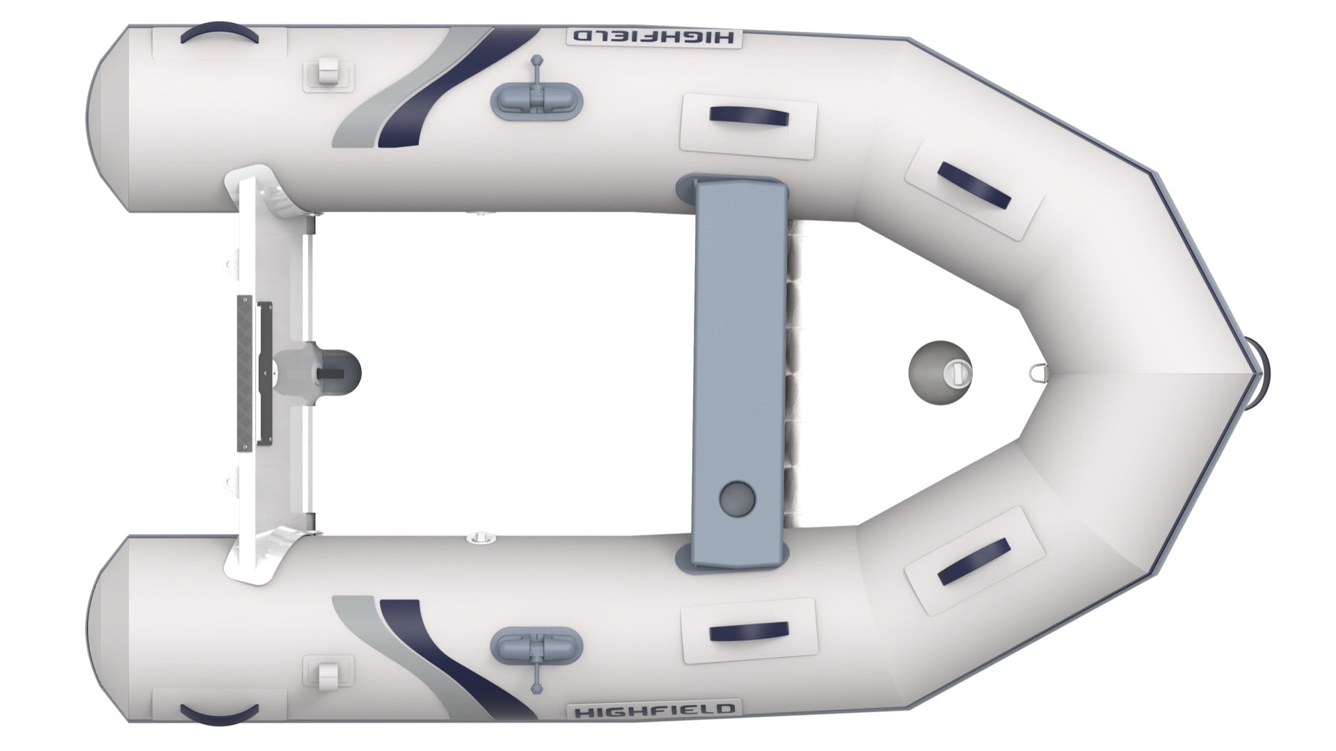 Highfield Roll Up 250 inflatable boat top view with aluminum slatted floor | Annapolis Inflatables