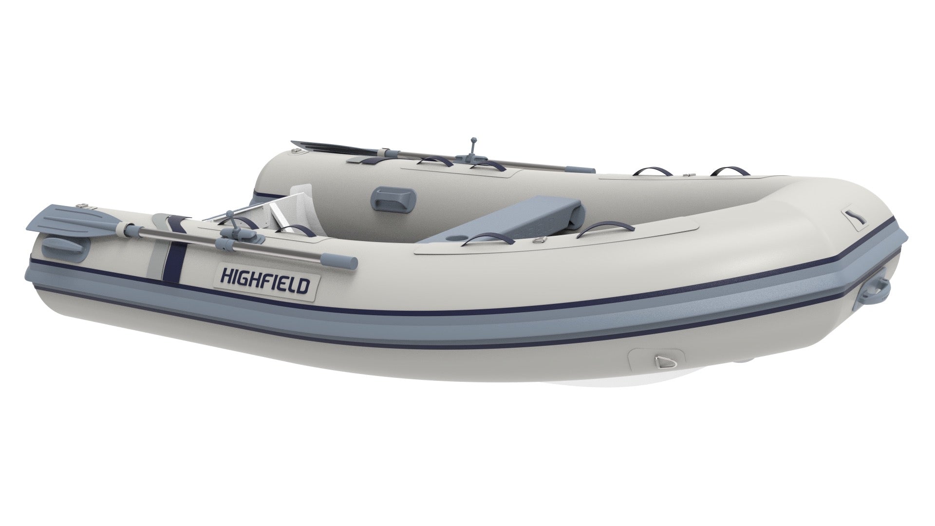 Highfield Ultralite 310 inflatable tender boat in grey with oars and rod holder | Annapolis Inflatables